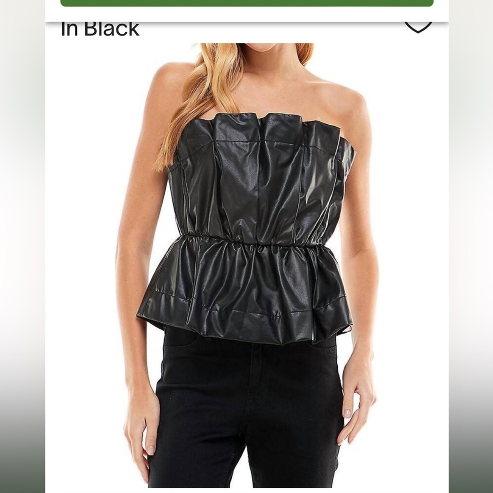NWOT TCEC Black Faux Leather Strapless Top Sz L